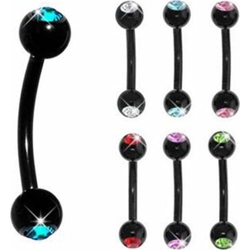 2Piece Black 16G Stainless Steel Eyebrow ring Micro Bent Barbell Crystal Ball Eye Nail Rings titanium Body Piercing Jewelry