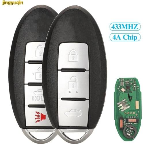 Jingyuqin 5pcs Remote Car Key Fob Control 433MHZ 4A PCF7938x Chip For Nissan Teana 2016 3/4 Buttons Smart Fob Replacement