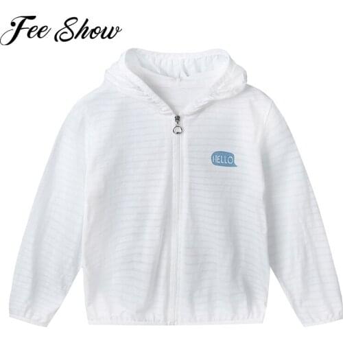 Kids Girls Boys Sun Protection Hoodie Jacket Coats Long Sleeves Cartoon Lovely Pattern Sun Protection Coat Children Skinsuits