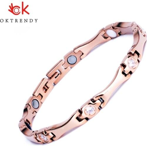 Oktrendy Elegant Stainless Steel Healthcare Magnetic Bracelet with White Rhinestones Friendship Bracelets for Woman
