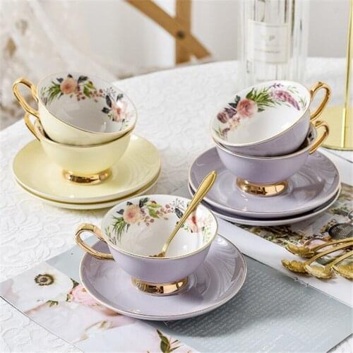 Europe Noble Bone Coffee Cup Elegant Tea Cups and Saucer Afternoon Dessert Porcelain Tea Mug Saucer Set Tea Cafe Espresso Cups