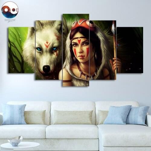 Princess Mononoke by JoJoesArt HD print 5 piece canvas art Wolf and Princess painting picture for living room wall CU-3238C