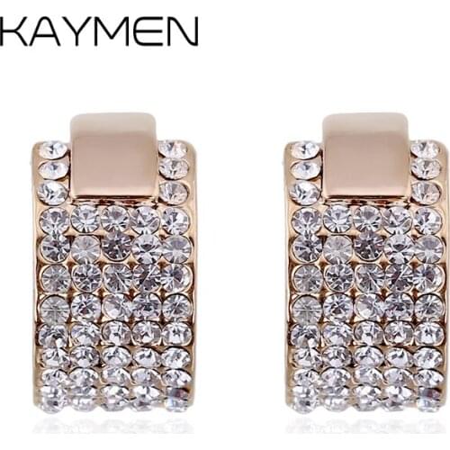 KAYMEN C-Shape Full Rhinestones Fashion Stud Earrings for Girl Golden Plated Cute Small Earrings Bijou Jewelry EA-03163
