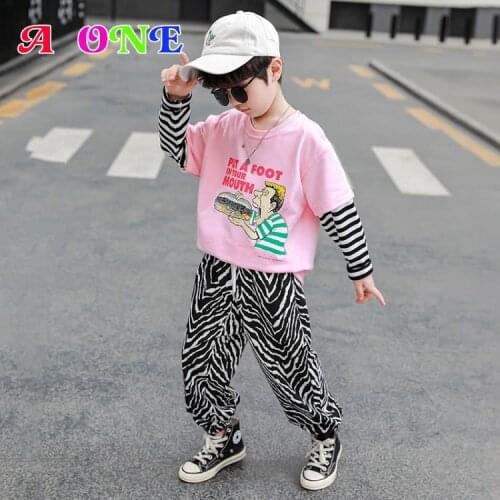 Spring Autumn boys set kids clothes baby outfits t-shirt + pants 2 pcs set fashion Leopard cartoon children set 2T to 10 Yrs