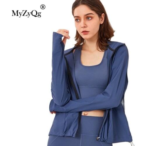 MyZyQg Running Jackets Fall Women Zipper Hooded Casual Loose Sports Tops Training Coat Gym Training Fitness Workout Sportswear