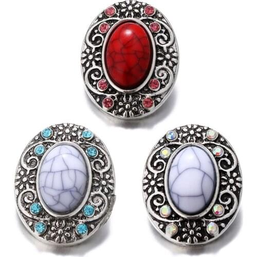 KZ1604 New Beauty Oval Rhinestone pattern Vintage 18MM snap buttons fit DIY snaps bracelets necklaces jewelry wholesale trendy