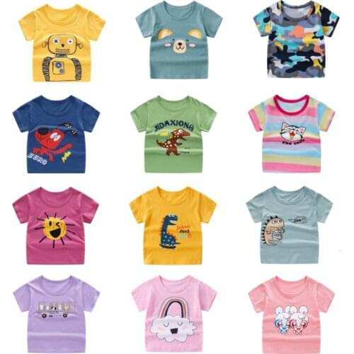 Summer Tops 100% Cotton Tees T-Shirt Fille Boys Girls Garcon Cartoon Clothes Toddler Short Sleeve T-Shirts For 2 4 6 8 10 Years