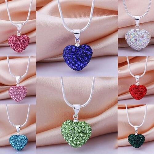 70% Hot Sell Women Necklace Rhinestone Inlaid Love Heart Pendant Alloy Chain Necklace Jewelry for Party