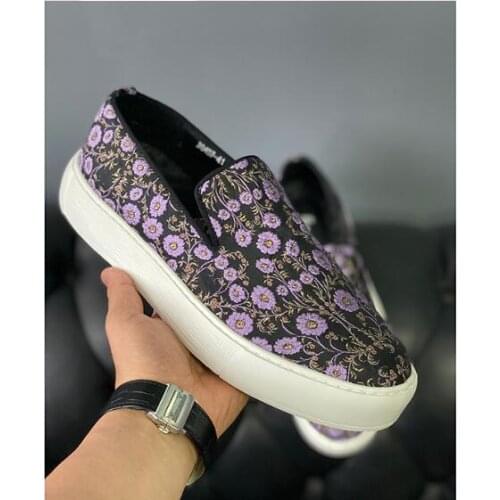 New fashion cotton floral men shoes round toe slip on loafers casual shoes for men