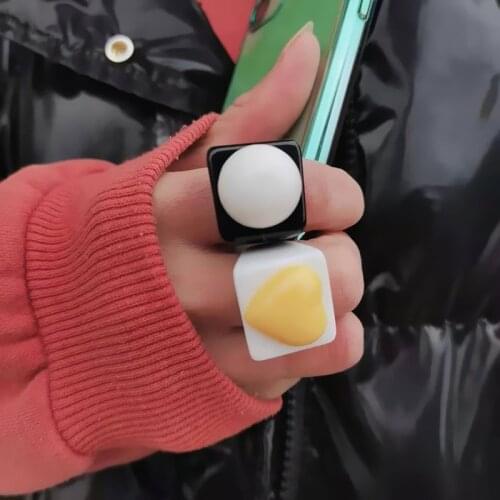 Cute Girl Resin Love Ring Hit Color Colorful Geometric Ball Rings for Women Candy Color Fashion Acrylic Ring Jewelry
