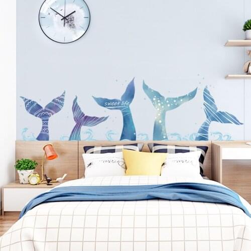 Cartoon Whale Tail Wall Stickers Bedroom Decoration Creative Home Decals Living Room Bathroom Skirting Line PVC Wallpaper