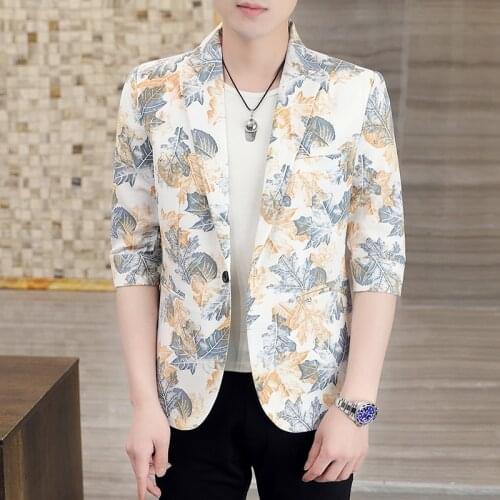 DYB&ZACQ Mens suit New Summer 2021 The leaves of printing fashion Cultivate ones morality black Mens leather jacket