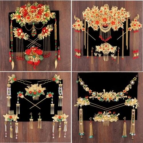 Ancient Costume Headdress Marriage Chinese Traditional Wedding Dress Chinese s red Hair Ornaments Set Xiu Wedding Decoration