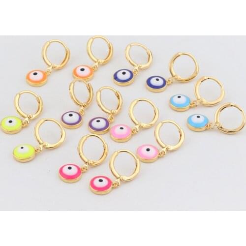 2021 NEW Small Colorful Hoop Earrings Rainbow Turkis Eye Charms Gold Color Brass Hoop Earrings For Women Ladies Jewelry