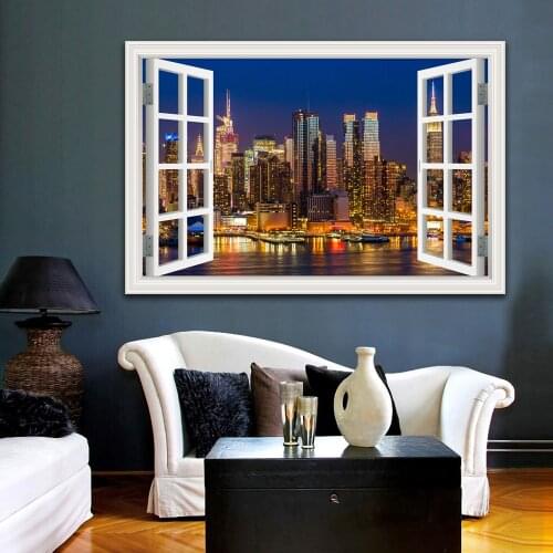 New 3d Window Forest Landscape In Four Seasons Wall Sticker Green Golden Tree Removable Wallpaper Decal Home Decor