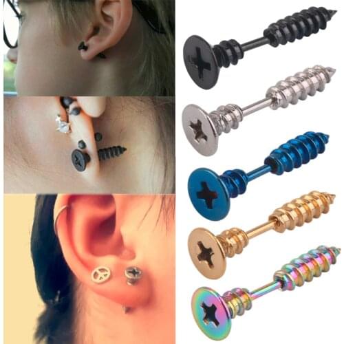 SHUANGR 1PC Piercing Fashion Men & Women Unisex Stainless Steel Whole Screw Stud Earring Punk Top Quality boucle d'oreille