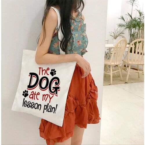 Teacher Tote Bags Book Bag Teacher Appreciation Fun Teacher Gift for Teacher Dog Ate Lesson Plan Printed Canvas Bag