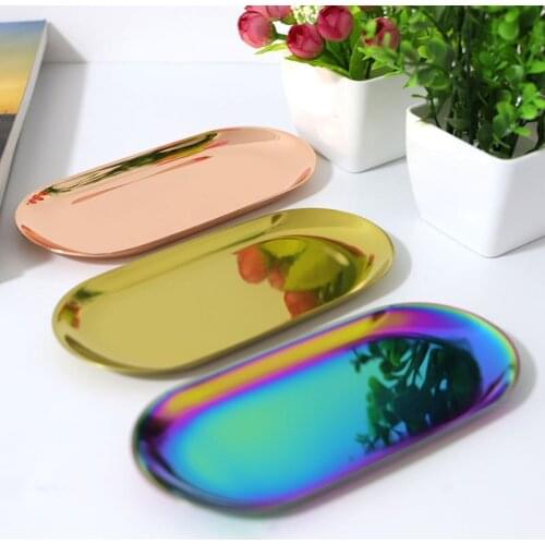 Nordic stainless steel jewelry plate gold color oval plate metal tray home decoration fruit plate
