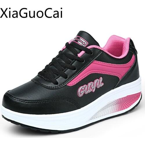 Summer Womens Platform Shoes Leisure Soft Bottom Wedges Casual Sneakers Rocking Shoes Sponge Cake Leather Flats