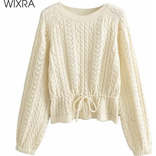 Wixra Loose Lace Up Sweater Womens Pullovers Soft Jumper Autumn Winter Korean Chic Female Sweaters Knitwear Tops
