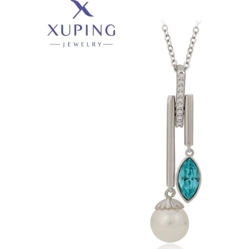 Xuping Jewelry Fashion Imitation Pearl New Arrival Crystals Pendant Necklaces for Women 40398