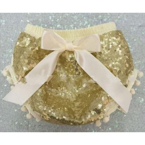 Bright Girls Baby Sequins Briefs Bloomers with Pompoms Baby Triangle Shorts