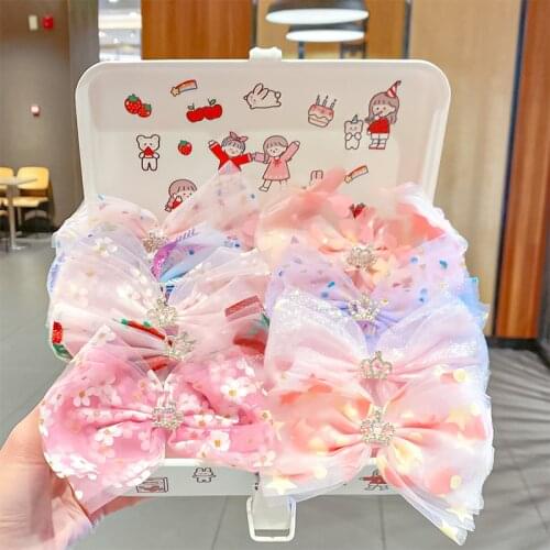 2021New Girls Cute Lace Net Yarn Bow Crown Hair Clips Kids Sweet Hairpins Decoration Barrettes Headband Fashion Hair Accessories