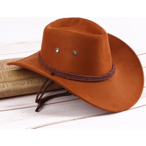 Western Cowboy Hat Women Men Fashion Wide Casual Artificial Leather Sun Shield Hat 7 Colors Solid Color Cap