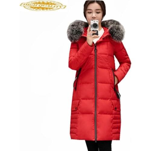 Real Fox Fur Collar Winter Jacket Women Thick Coat Female White Duck Down Jackets Long Parka Maxi Size 5XL Abrigo WXF453