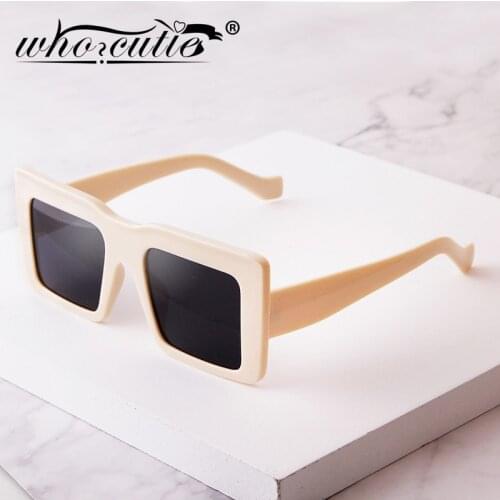WHO CUTIE Vintage Square Leopard Sunglasses Women Brand Design Black Square Bold Thick Frame 90S Sun Glasses Female Shades S412
