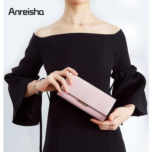 Anreisha Woman wallet 2020 New Designer Female Wallet Clutch PU Leather Ladies Purses luxury Fashion Women Clutch W721