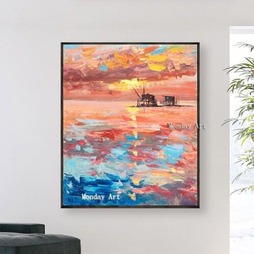 100% Hand painted Canvas oil painting boat sailing yacht ship painting for living room bedroom home decoration wall art picture