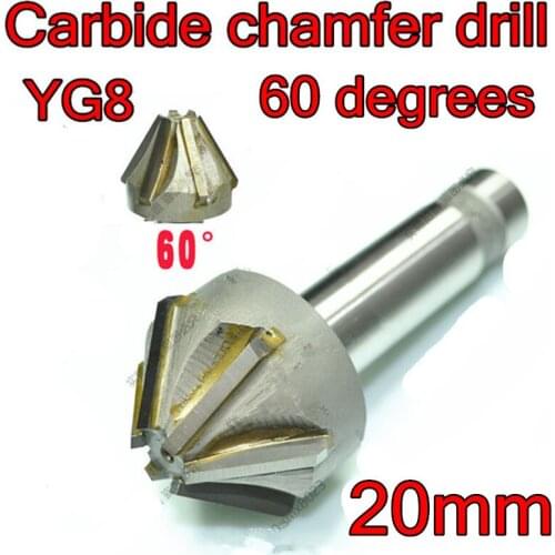 20mm*60 degrees 12mm Petiole 4flutes YG8 carbide chamfering Drill Processing, cast iron, copper aluminum etc