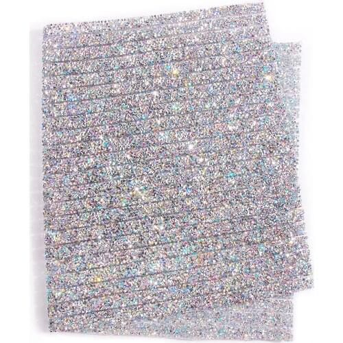24*40cm Color Crystal Ab Chameleon Transparent Stone Hotfix Rhinestones Mesh Trim Base Paste Sewing Net Drill Single Width 1-2cm