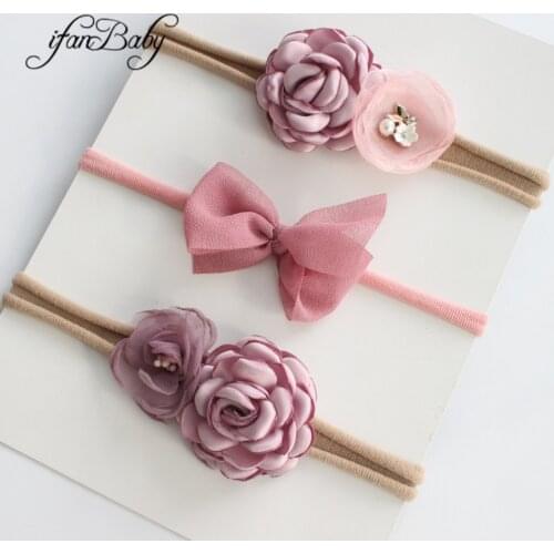 Boutique kids girl flower headband nylon headband elastic strench headwear 3pcs a set