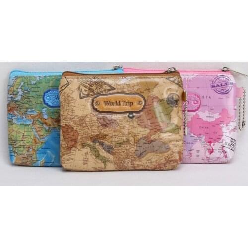 3D with Zipper Cosmetic Bag PU World Map Portable 3Colors 1Pcs Wallet Coin Purse