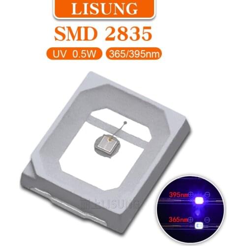 4000pcs/bag 3v 0.2W 0.5W 2835 Smd Led Smt UV 265nm 365nm 395nm Purple Ultraviolet Ultra Violet Light Emitting Diode Led Light