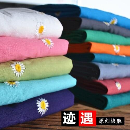 50cm * 135cm / piece, Daisy Embroidery Linen Cloth,Clothing,Skirt,Shirt,Tablecloth,Curtain,Puppet Fabric, DIY Handmade Material