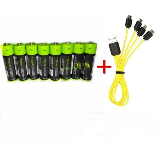 8pcs/lot ZNTER 1.5V AA rechargeable battery 1700mAh USB lithium polymer battery with Micro USB cable for fast charging