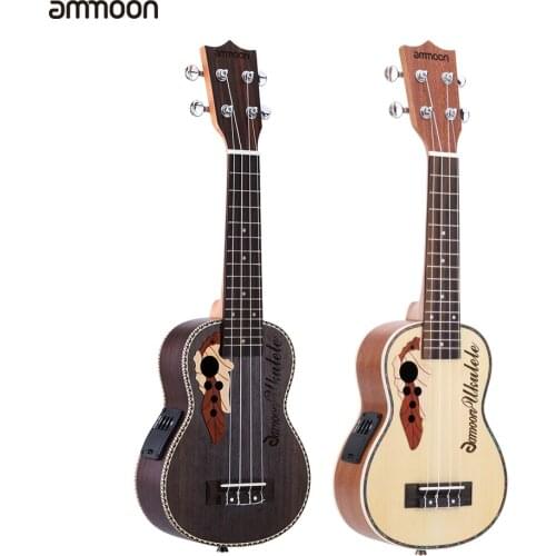 Ammoon Acoustic Ukulele Spruce 21" Ukulele15 Fret 4 Strings Guitar Mini with Built-in EQ Pickup Stringed Musical Instrument