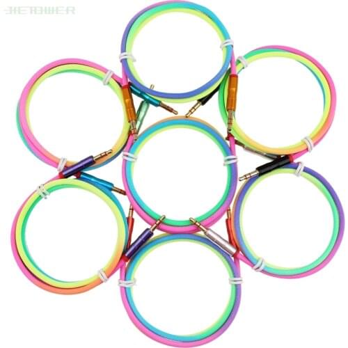 1000pcs 3.5 mm Jack Audio Cable Rainbow Bamboo Copper Shell Male To Male Stereo Auxiliary Cord for Car Samsung S8 MP4 AUX Cable