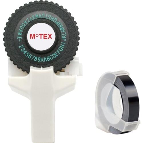 White MoTeX E101 Label Printer with 1 roll black tape Mini DIY Hand Dymo 3D embossing manual Tape Manual Typewriter