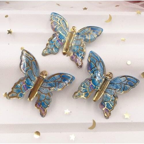 Shiny Colorful Butterfly Flat Back Rhinestone Appliques 50pcs DIY 1 Hole Bead Wedding Decoration Home Craft Christmas Gift W919