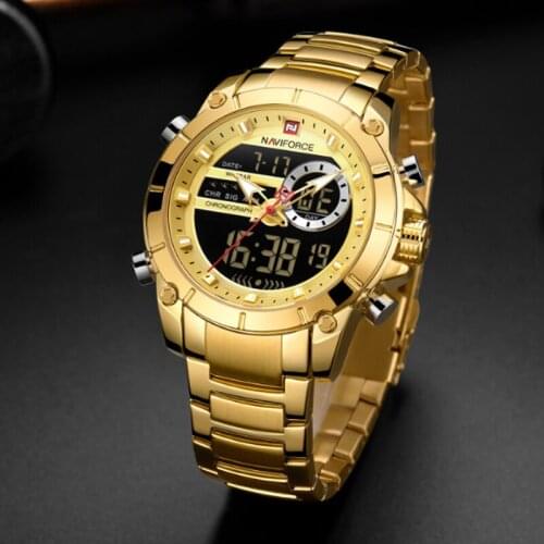 Mens Sports Quartz Watch Waterproof Night Light big Dial Watch Double Electronic Fashion Steel Belt Double Machine Core Watch