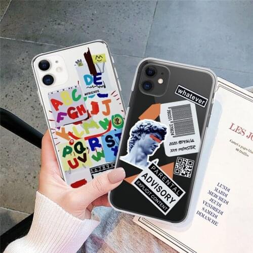 TIDOVE Art Plaster Graffiti Phone Case For iPhone 11 Pro Max 12 Mini 7 8 Plus XS Max X XR 6 6S SE 2020 Clear Retro Letter Shell