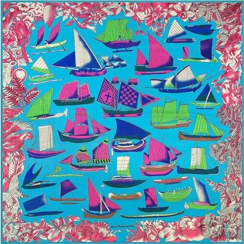 Girls 130*130cm Fashion Silk Satin Hair Scarf Womens Handkerchief Nautical Printing Womens Square Scarf Small Scarf Square Sca