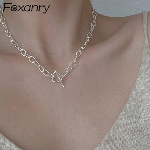 FOXANRY 925 Sterling Silver Necklace for Women Trendy Elegant Creative OT Buckle Design LOVE Heart Party Jewelry Birthday Gifts