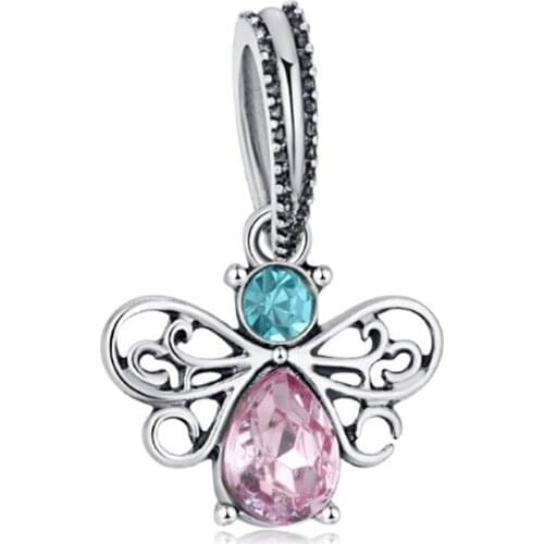 Elephant crystal Butterfly Beads Fit charms plata de ley original bracelet jewelry valentines day bijoux DGB635