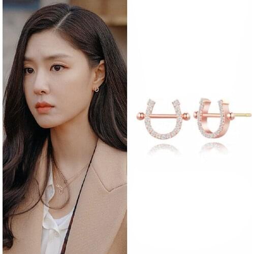 Dainty U Stud Earrings Fashion Horseshoe-Shaped Inlay Cubic Zirconia Creative S925 Jewelry For Women Wedding Best New Year Gifts