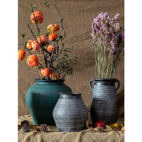 Pottery Vintage Vase Handmade Stone Pottery Ceramic Flower Pot Earthenware Decorative Flower Excavated Antique